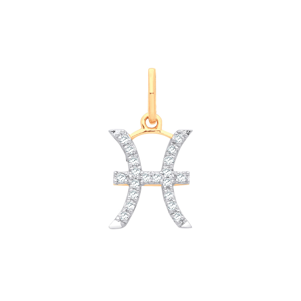 9ct Yellow Gold Pisces Zodiac 0.10ct pendant
