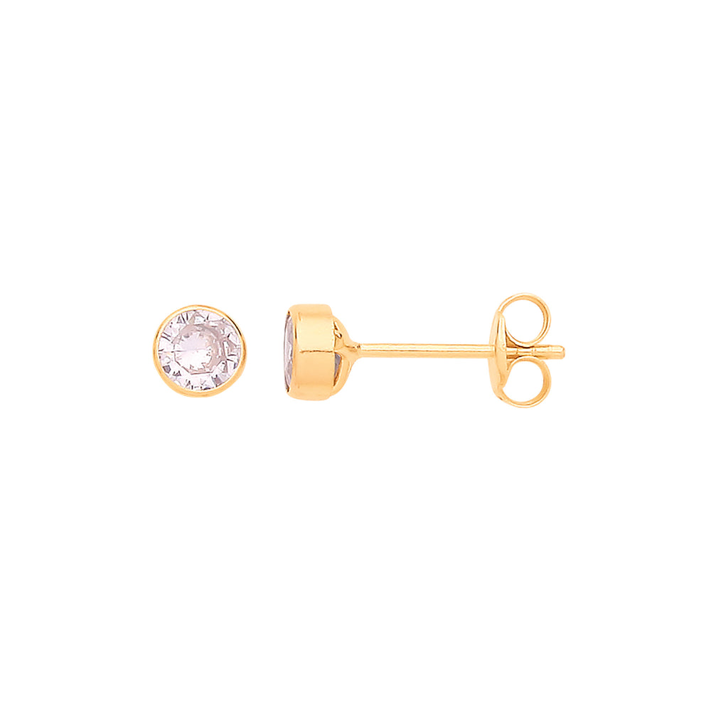 9ct Yellow Gold 4mm Rubover Set Clear Cubic Zirconia Studs
