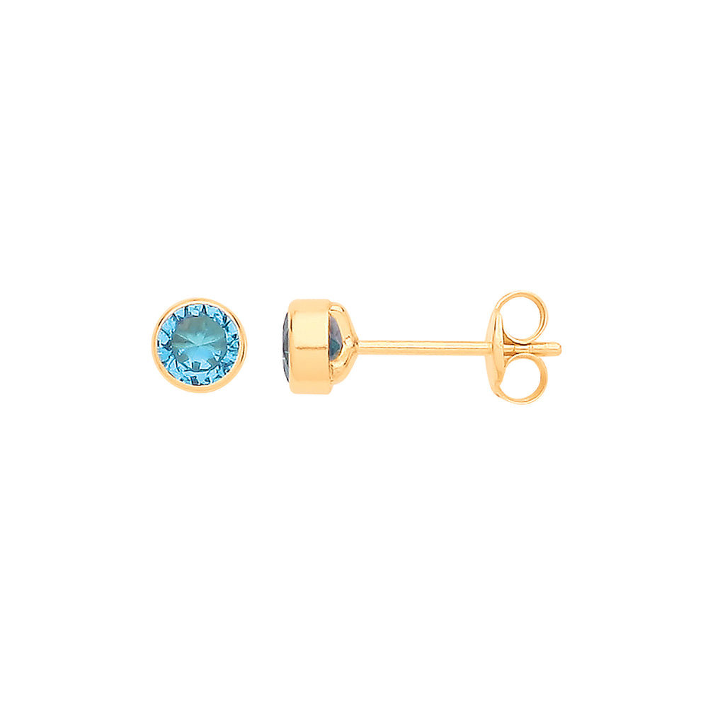 9ct Yellow Gold 4mm Rubover Set Blue Cubic Zirconia Studs – product view
