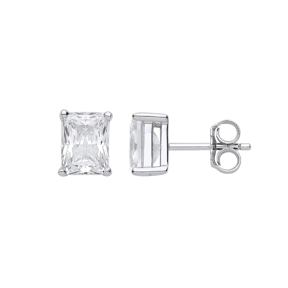 Silver CLEAR Cubic Zirconia Emerald Cut Stud Earrings