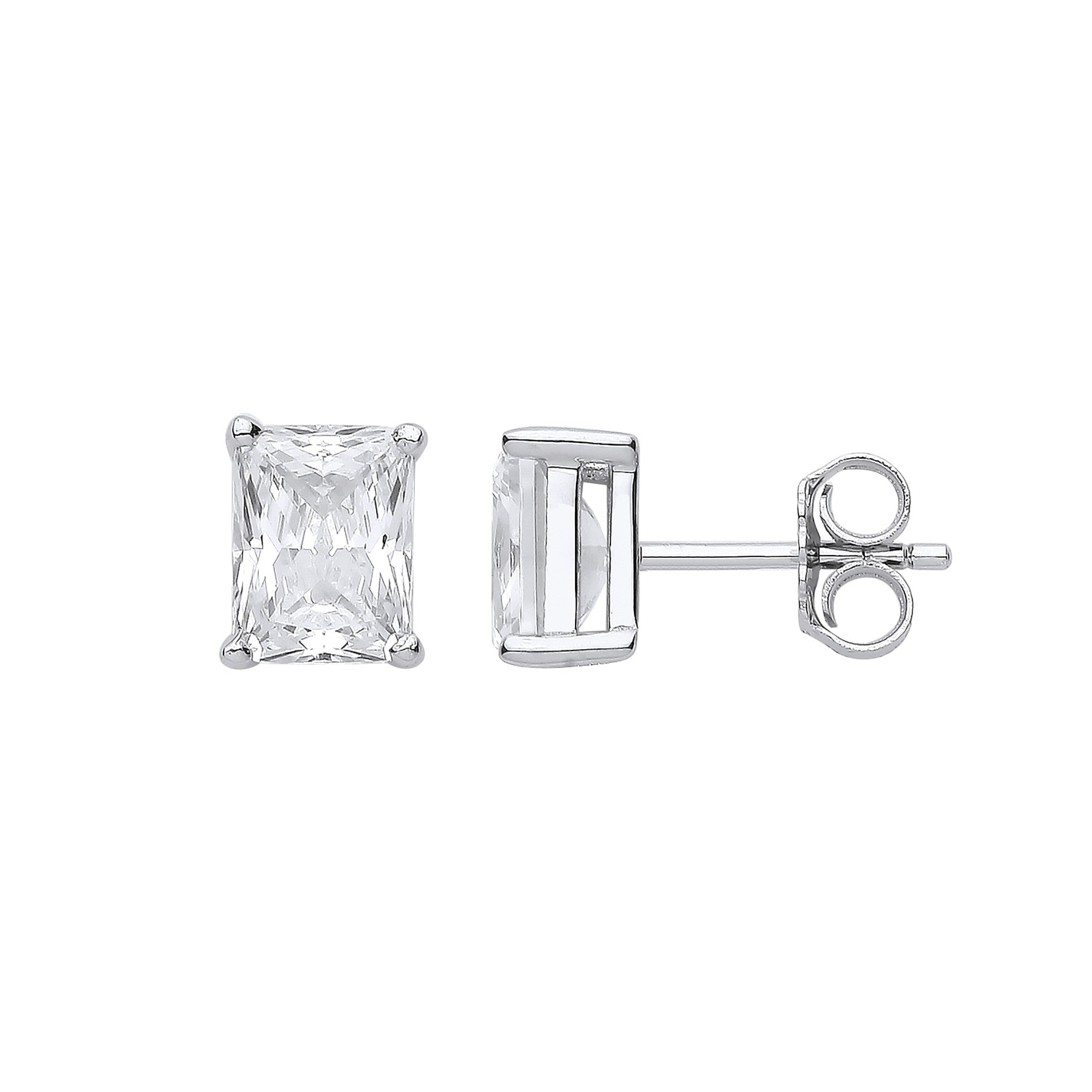 Silver CLEAR Cubic Zirconia Emerald Cut Stud Earrings