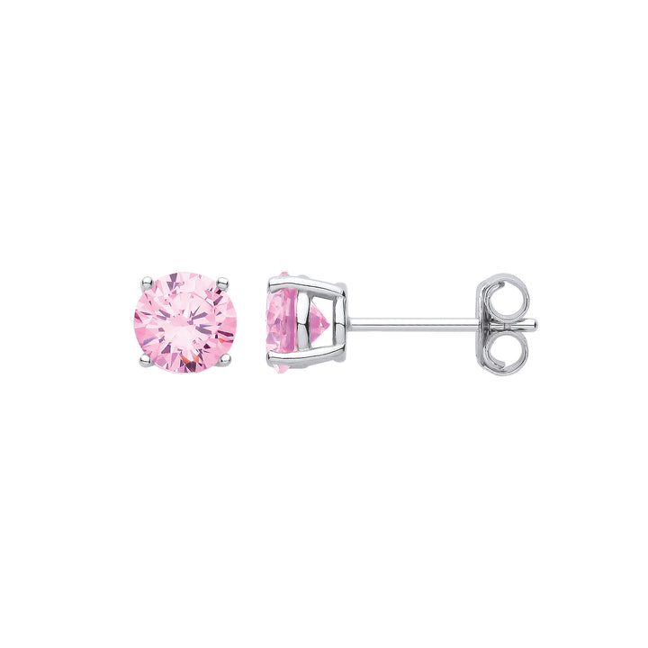 Silver PINK Cubic Zirconia Round Brilliant 6mm Studs