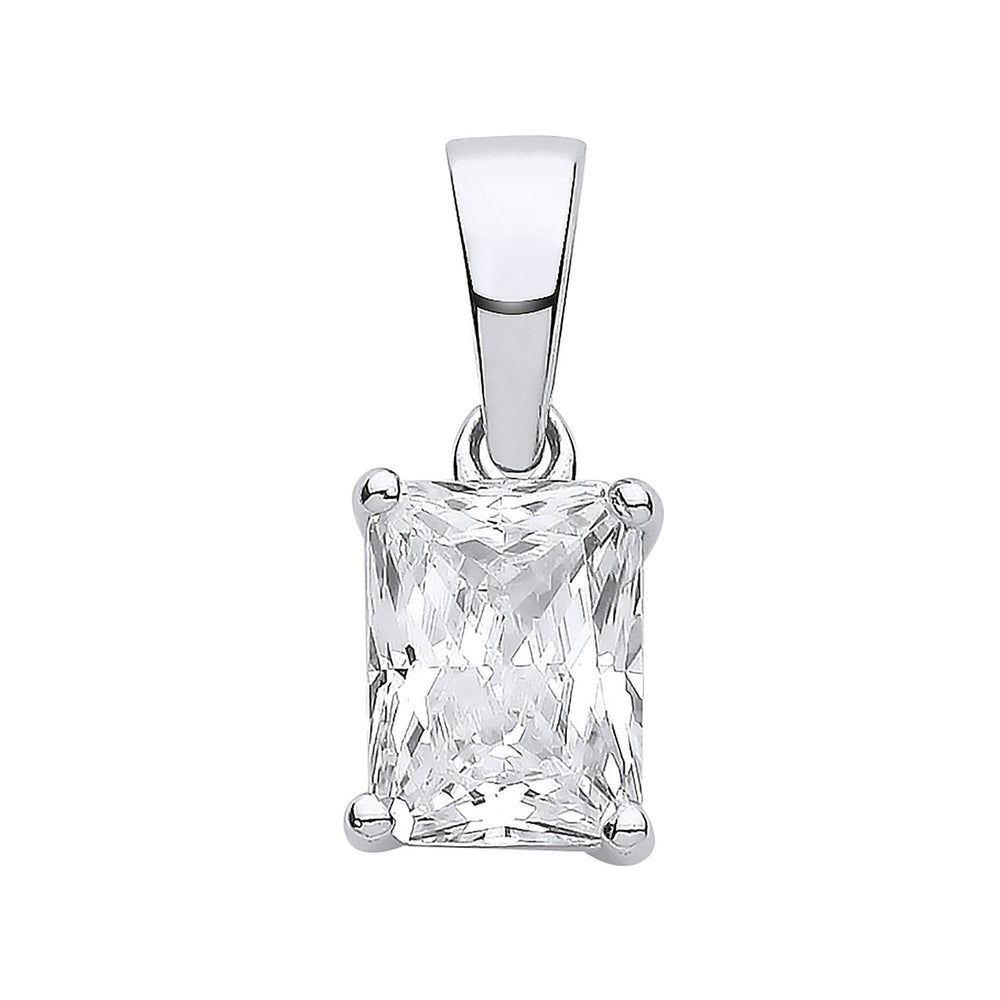 Silver CLEAR Cubic Zirconia Emerald Cut Pendant