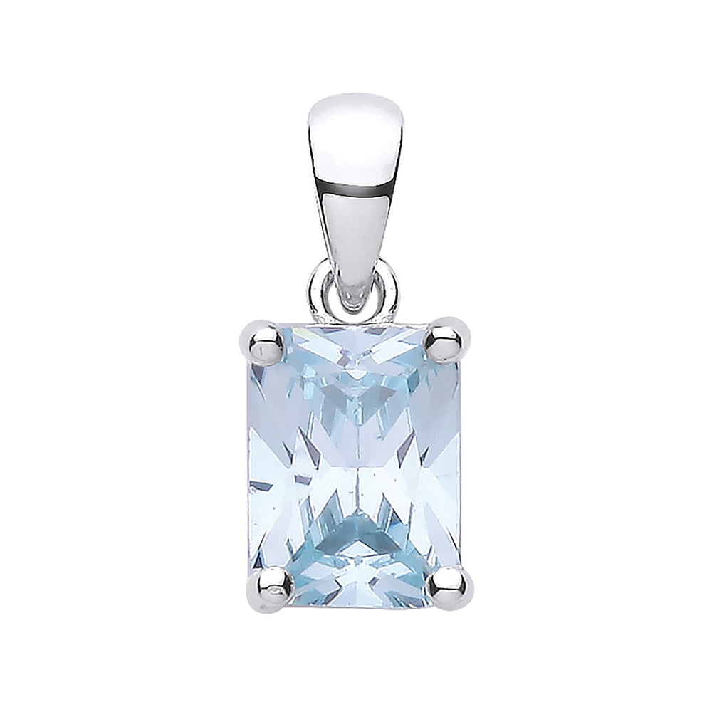 Silver BLUE Cubic Zirconia Emerald Cut Pendant