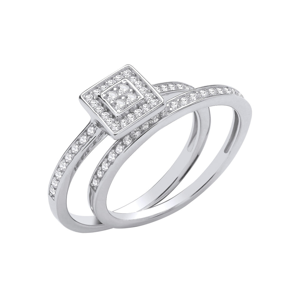 Silver Bridal Set Round Cubic Zirconias Half ET Rings – product view