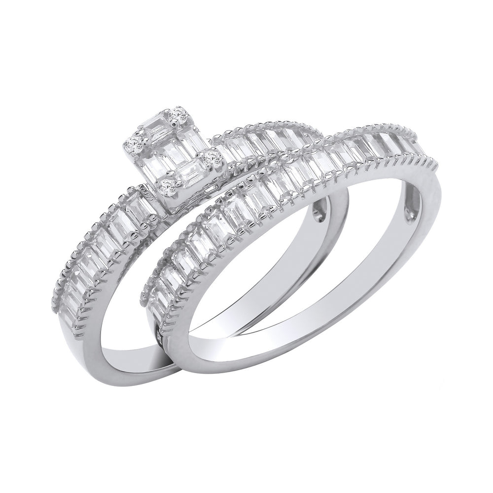 Silver Bridal Set Baguette Cubic Zirconias Half ET Rings