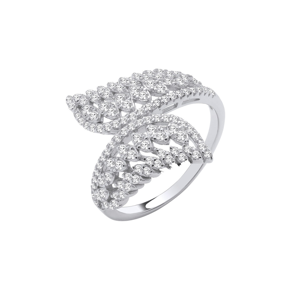 Silver Cross Over Leaf Style Cubic Zirconias Rings
