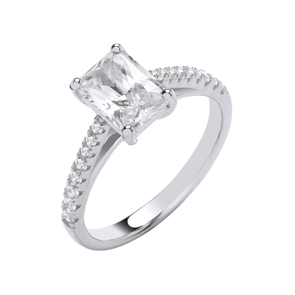 Silver Emerald Cubic Zirconia Solitaire Ring