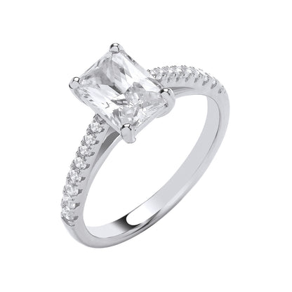 Silver Emerald Cubic Zirconia Solitaire Ring