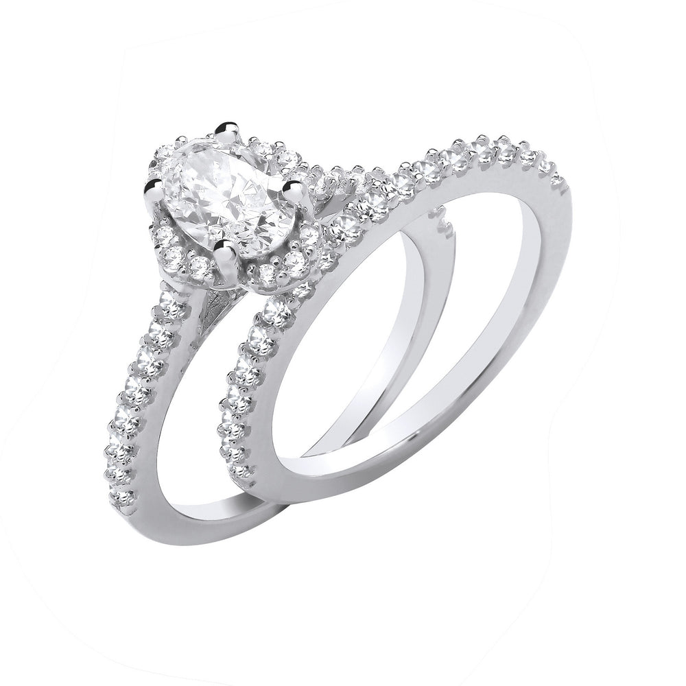 Silver Bridal Set Oval Cubic Zirconia Half ET Rings