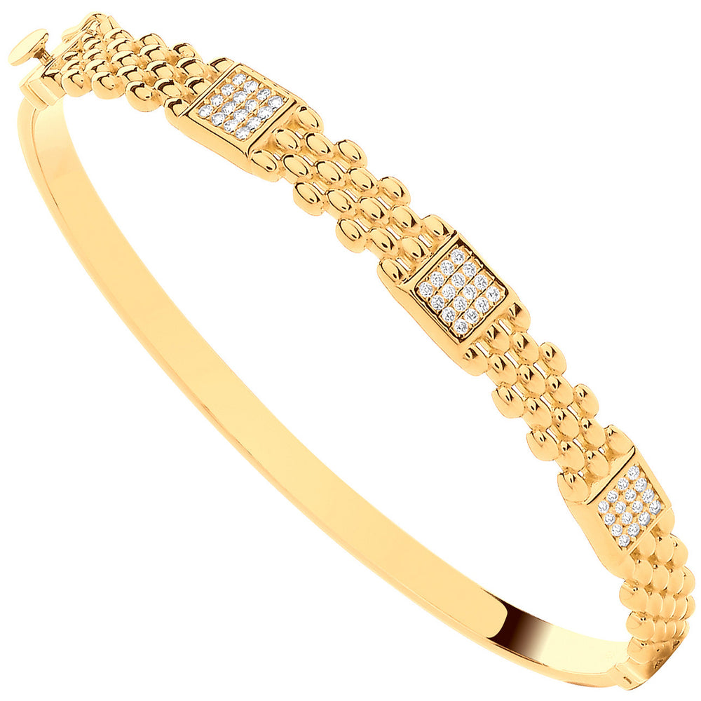 Yellow Gold Panther Link Cubic Zirconia Ladies Bangle