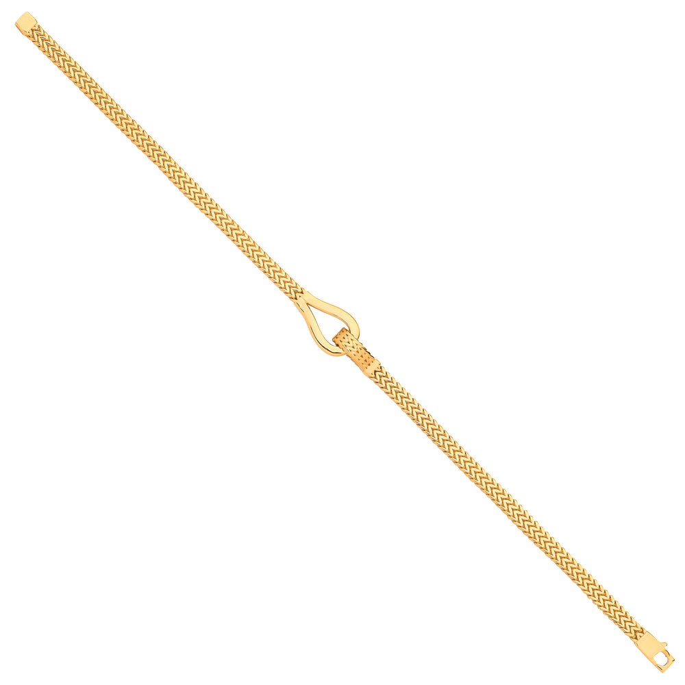 Yellow Gold Herringbone Style Hollow Hook Ladies Bracelet