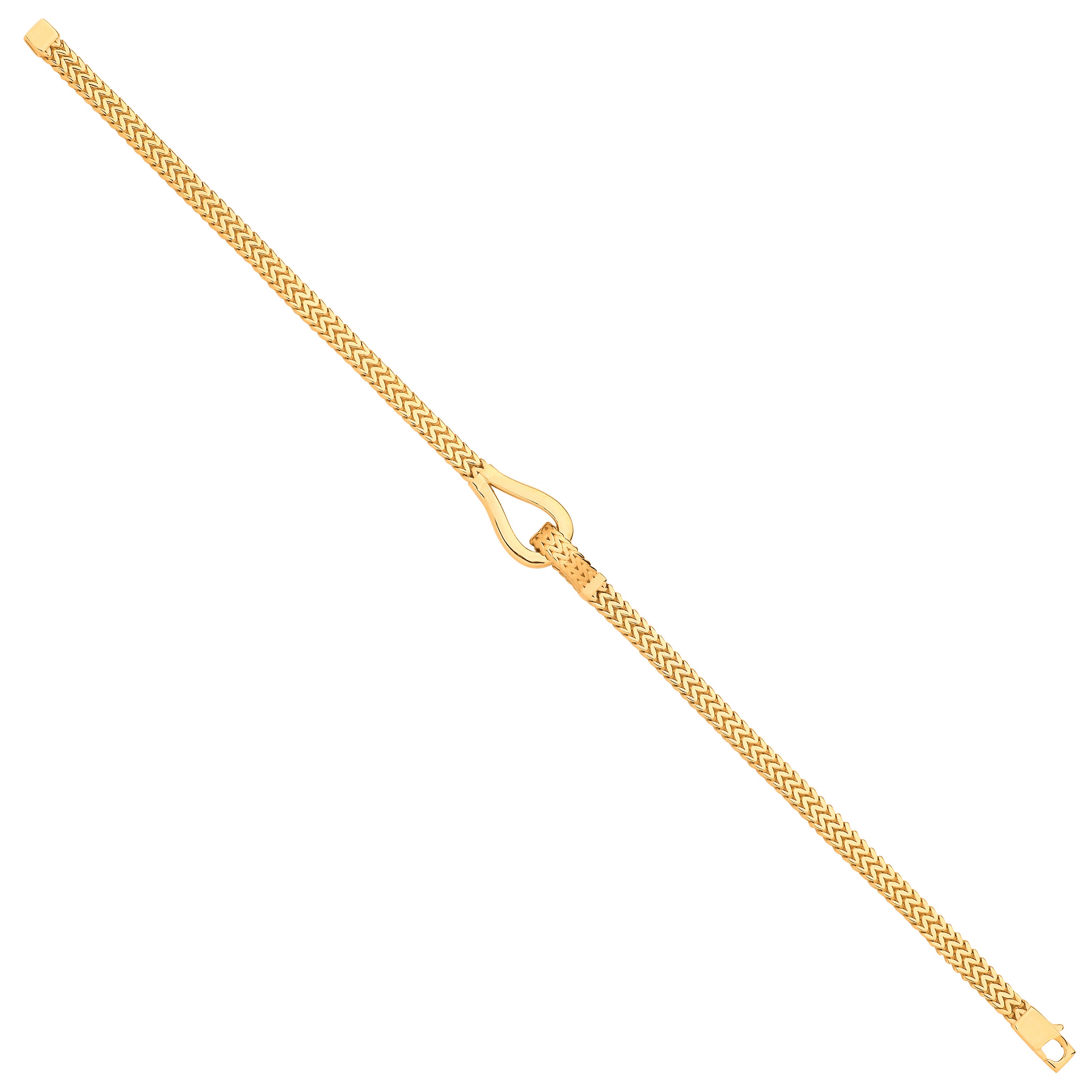 Yellow Gold Herringbone Style Hollow Hook Ladies Bracelet