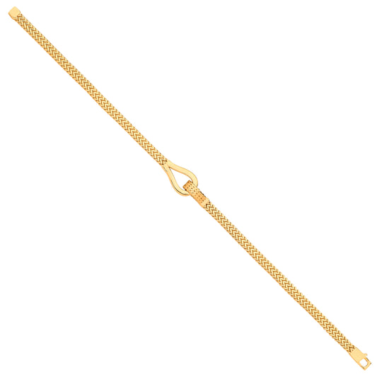 Yellow Gold Herringbone Style Hollow Hook Ladies Bracelet