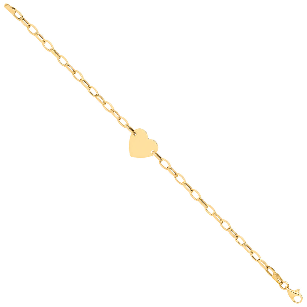 Yellow Gold Heart Plate Belcher Link Ladies Bracelet
