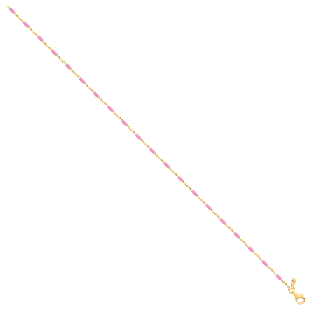 Silver Yellow Gold Plated Pink Enamel Anklet