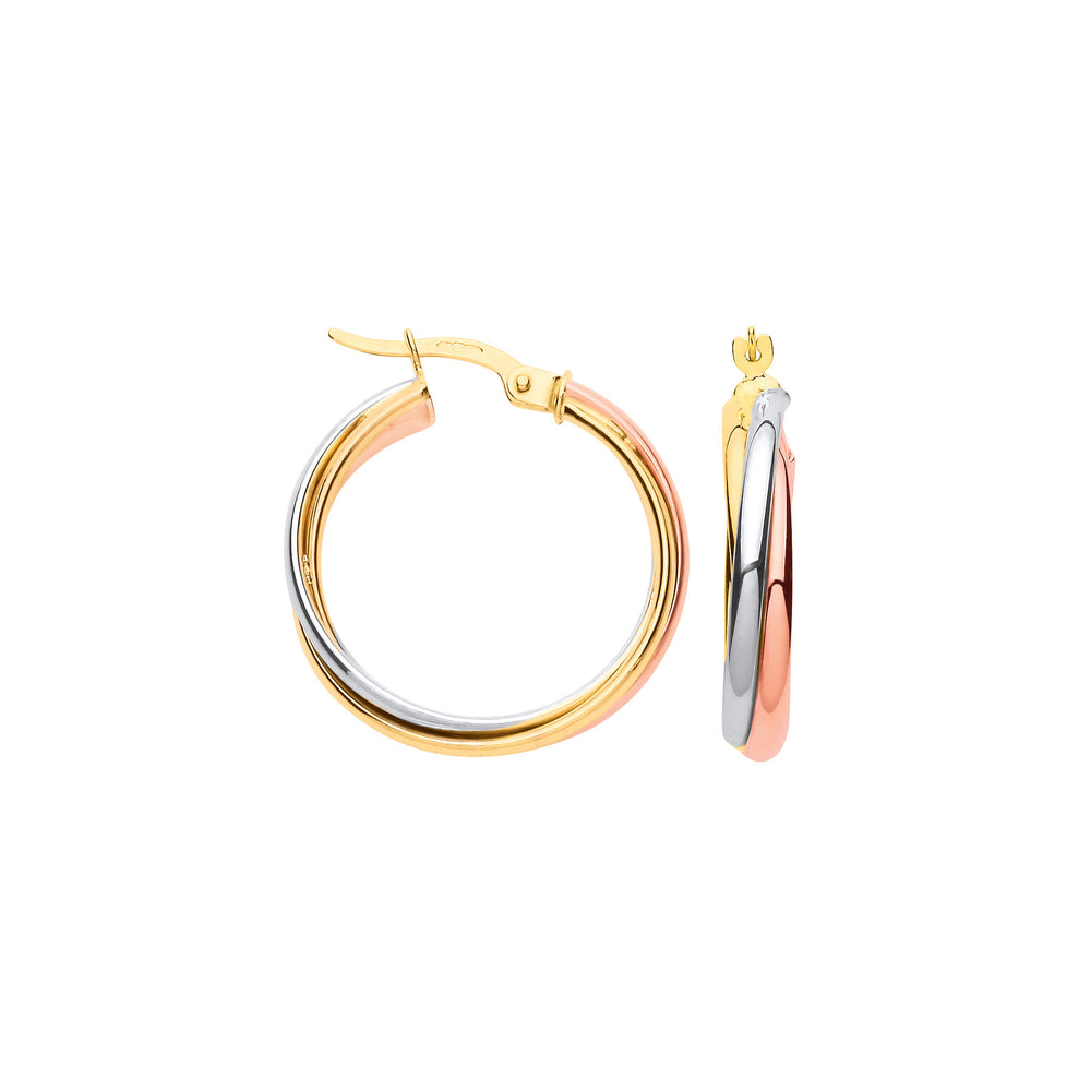 Yellow White & Rose Gold Russian Wedding 23mm Hoop Earrings