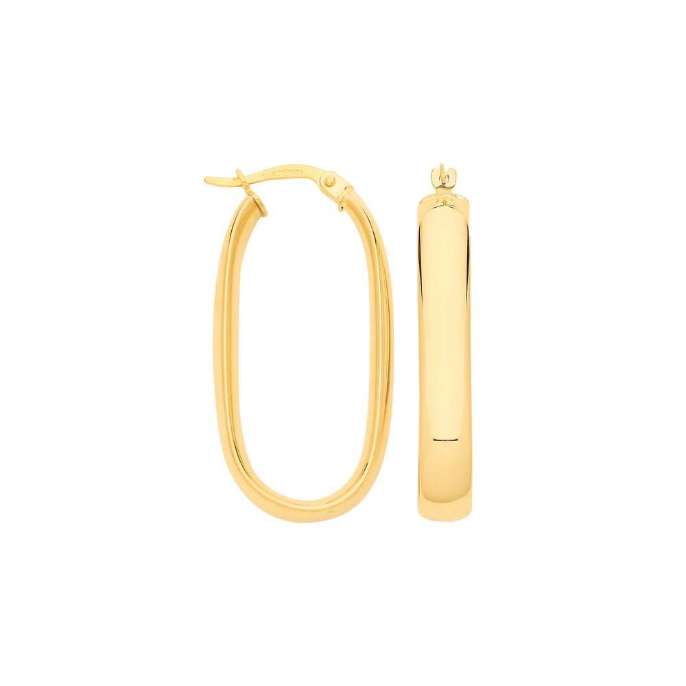 Yellow Gold Plain Rectangle Hoop Earrings