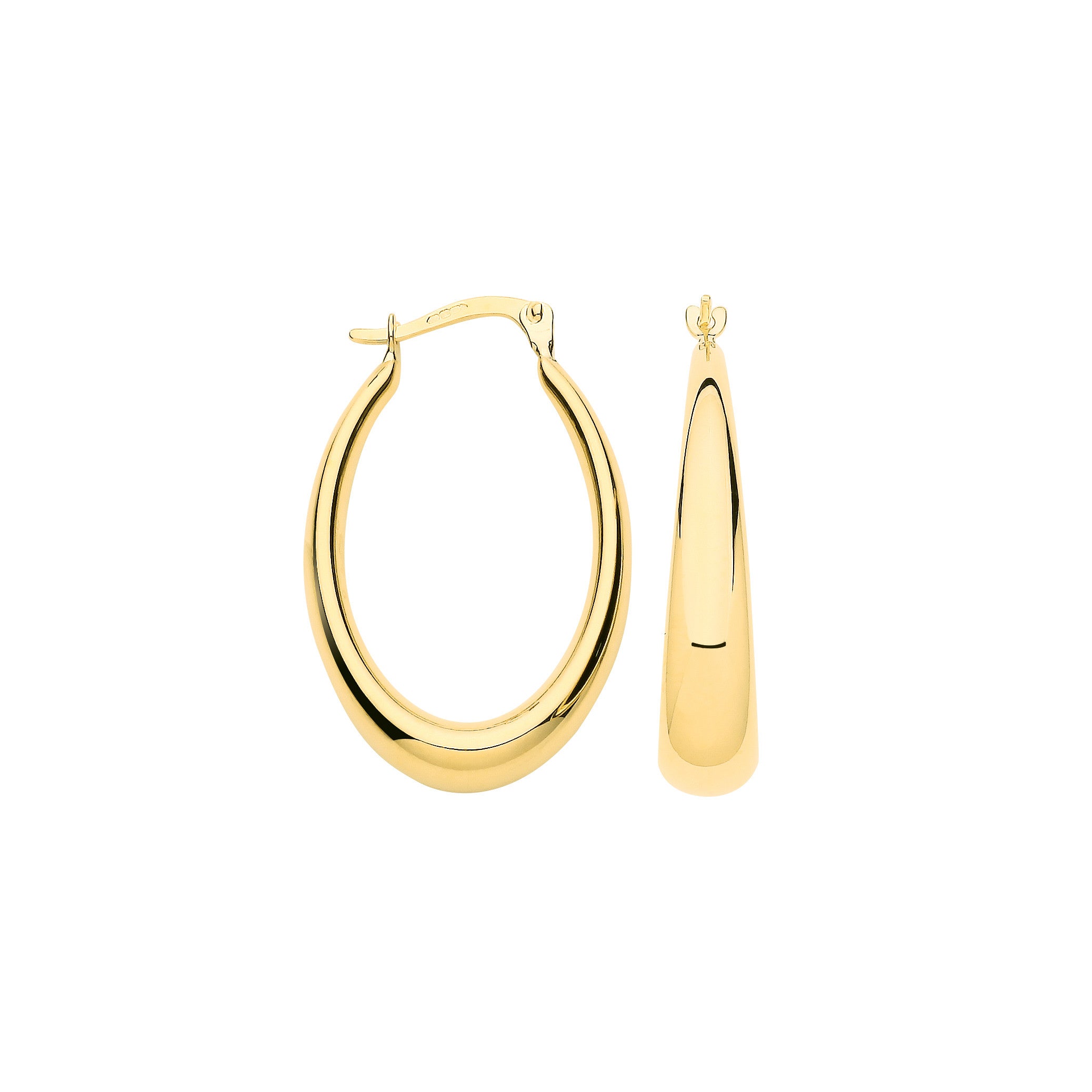 Yellow Gold Plain Elongated Oval Hoop Earrings