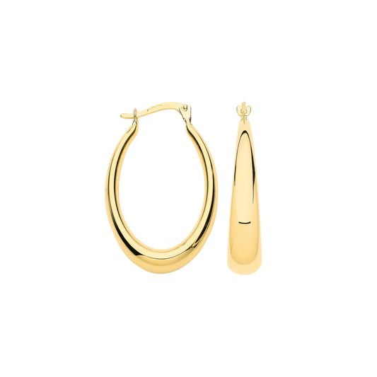 Yellow Gold Plain Elongated Oval Hoop Earrings