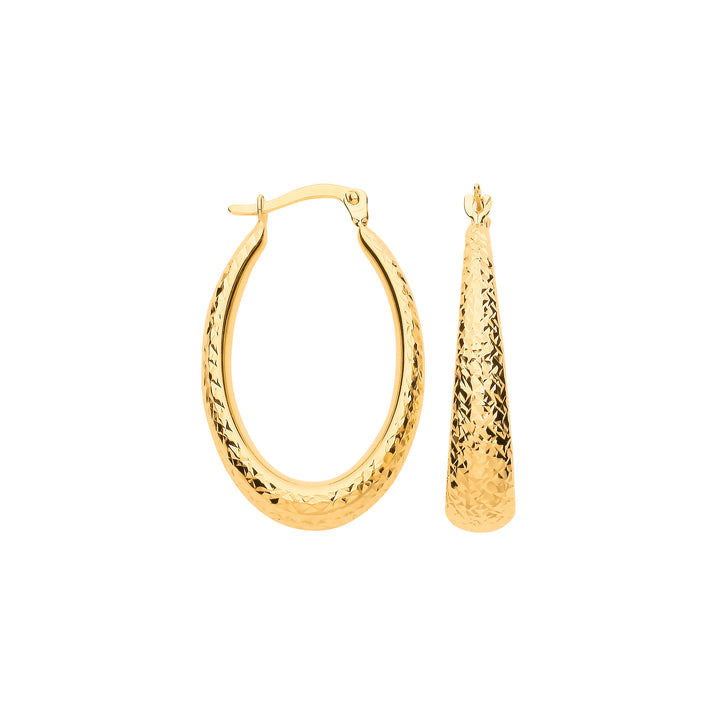 Yellow Gold D/C Elongated Oval Hoop Earrings