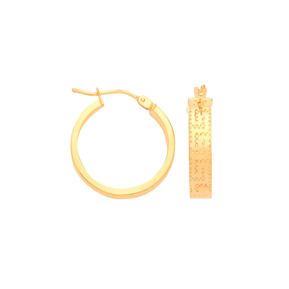 Yellow Gold Greek Key 18mm Hoop Earrings