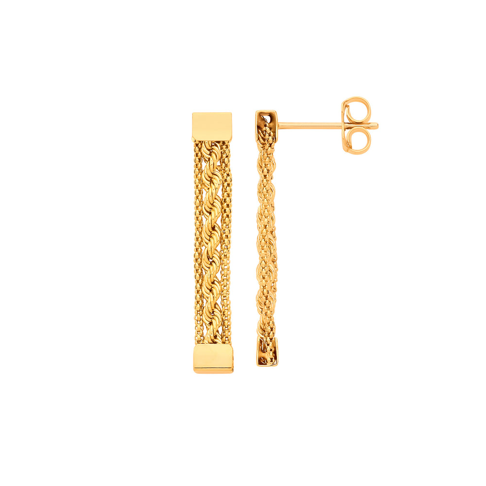 Yellow Gold Rope & Mesh Fancy Drop Earrings