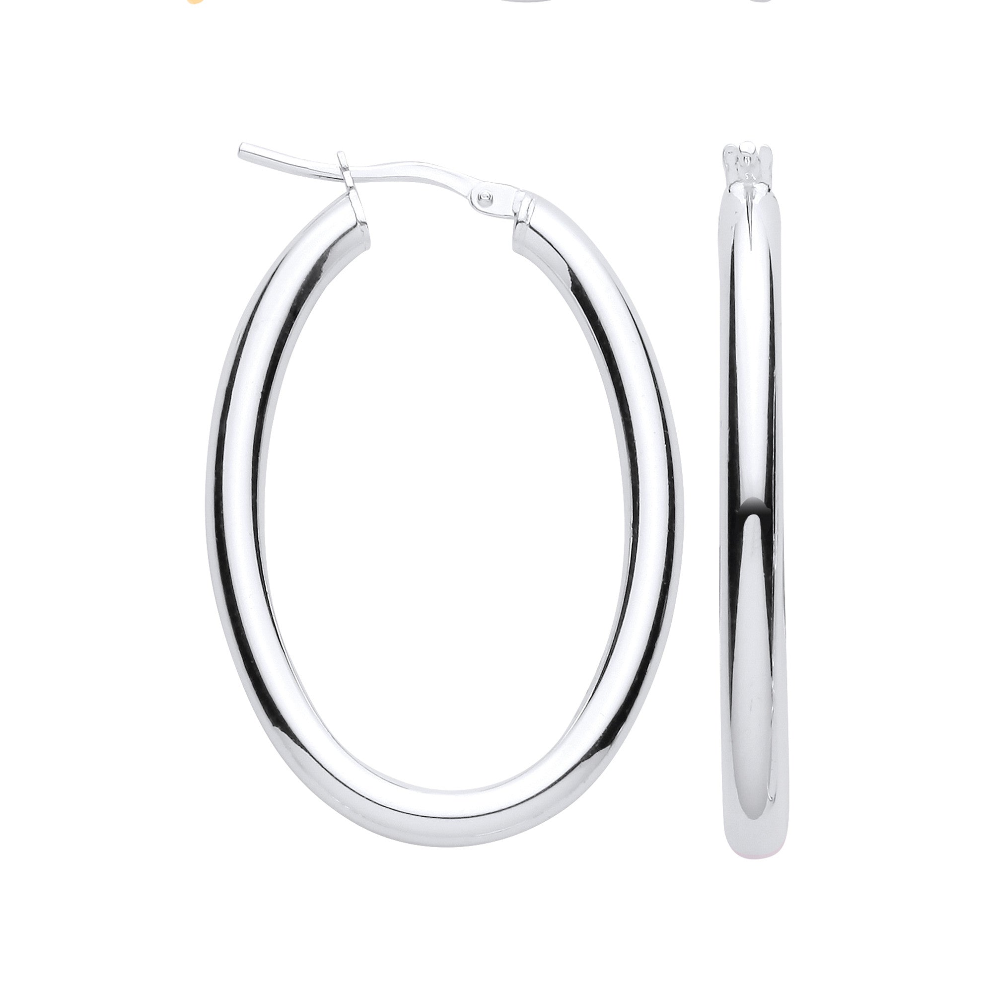 Silver Oval Tube Hoop Earrings