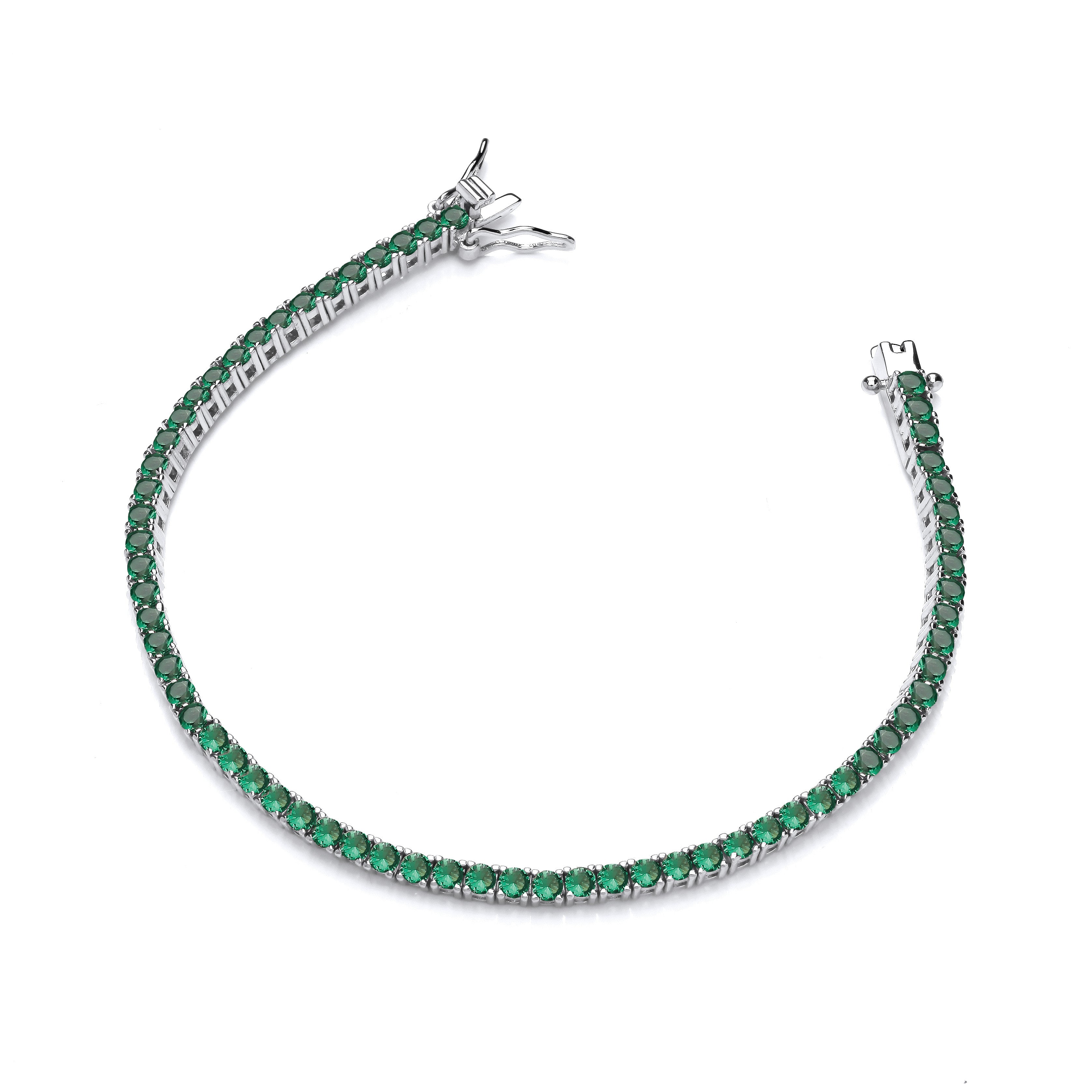 Silver Green Cubic Zirconias Tennis Ladies Bracelet