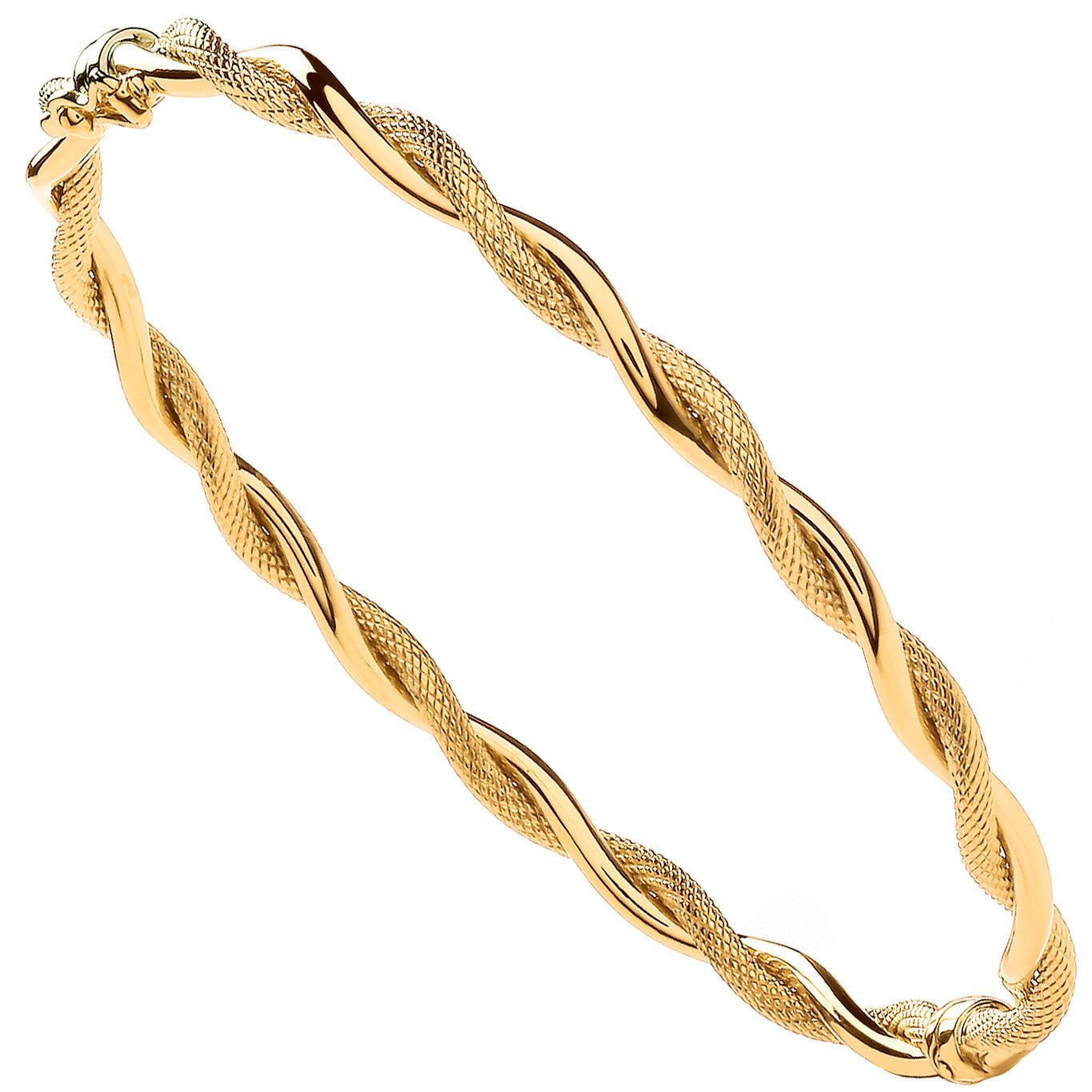 Yellow Gold Plain & D/C Twist Ladies Bangle