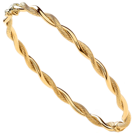 Yellow Gold Plain & D/C Twist Ladies Bangle