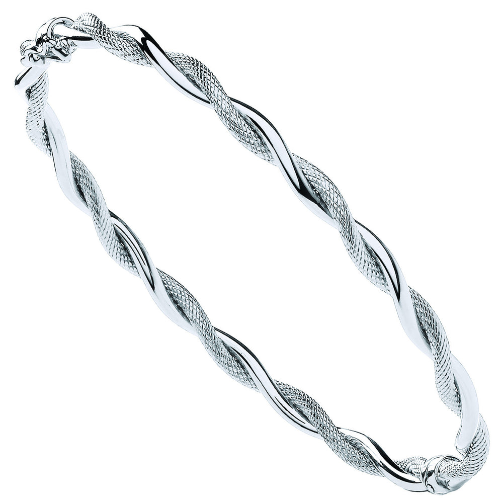 White Gold Plain & D/C Twist Ladies Bangle
