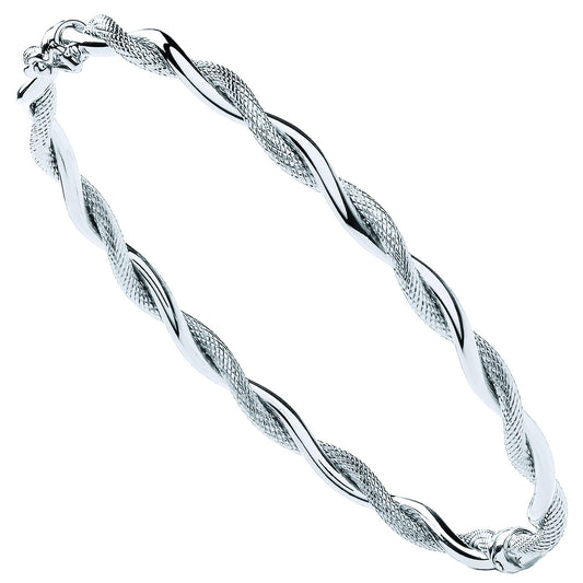 White Gold Plain & D/C Twist Ladies Bangle