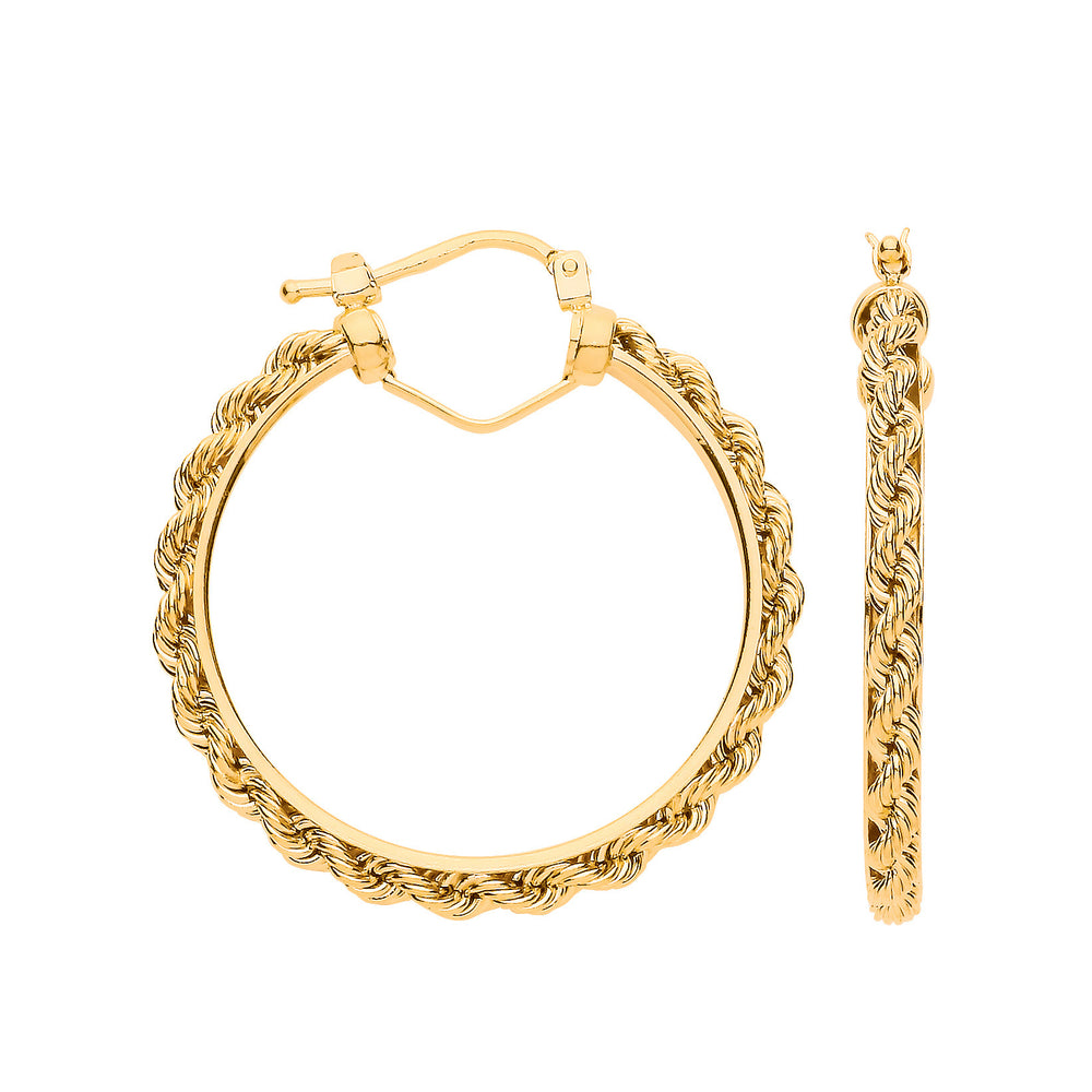 Yellow Gold Rope Chain 25mm Hoop Earrings