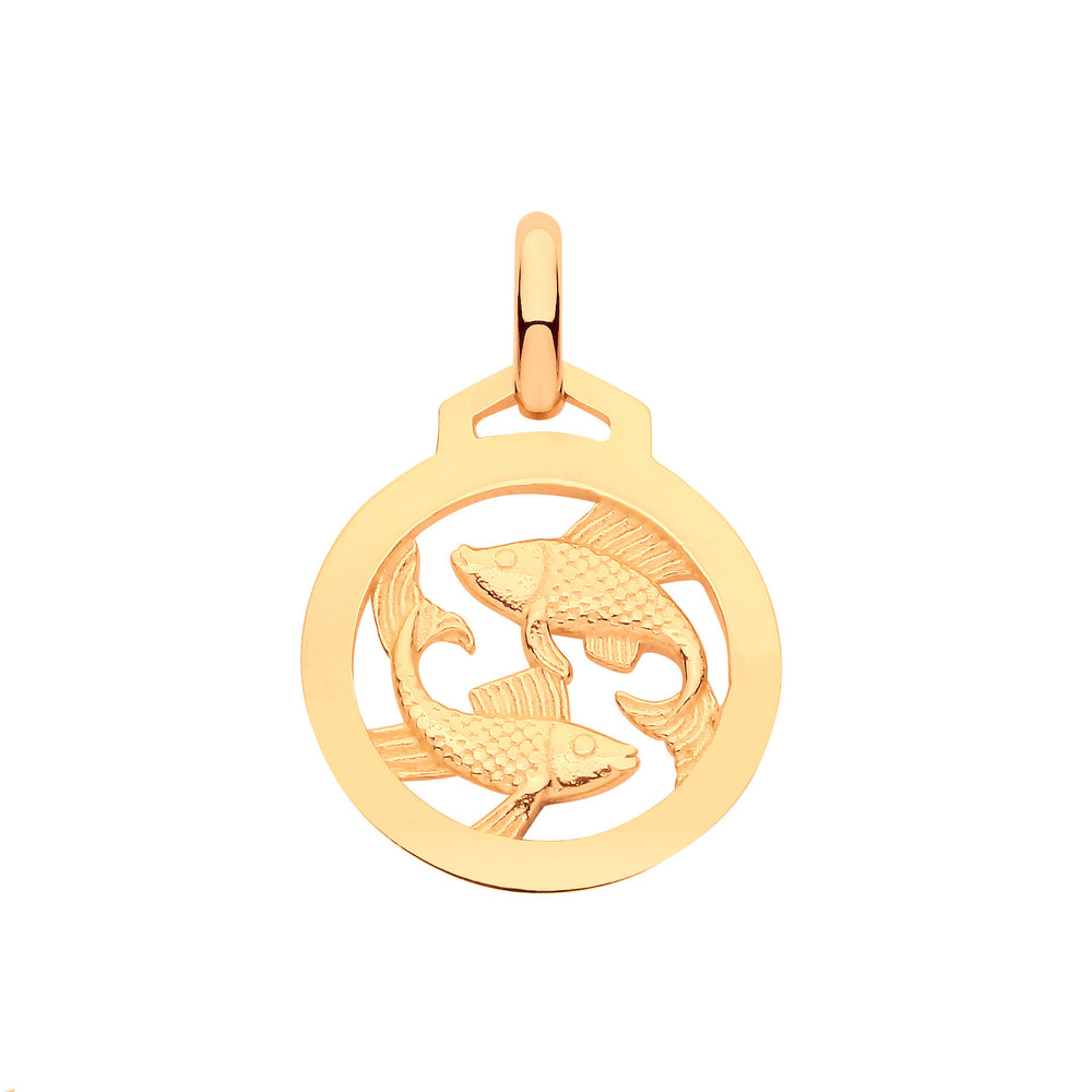 Yellow Gold Round Zodiac Pendant PISCES