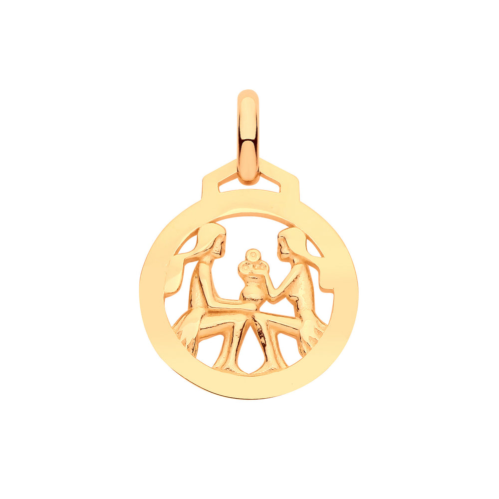 Yellow Gold Round Zodiac Pendant GEMINI