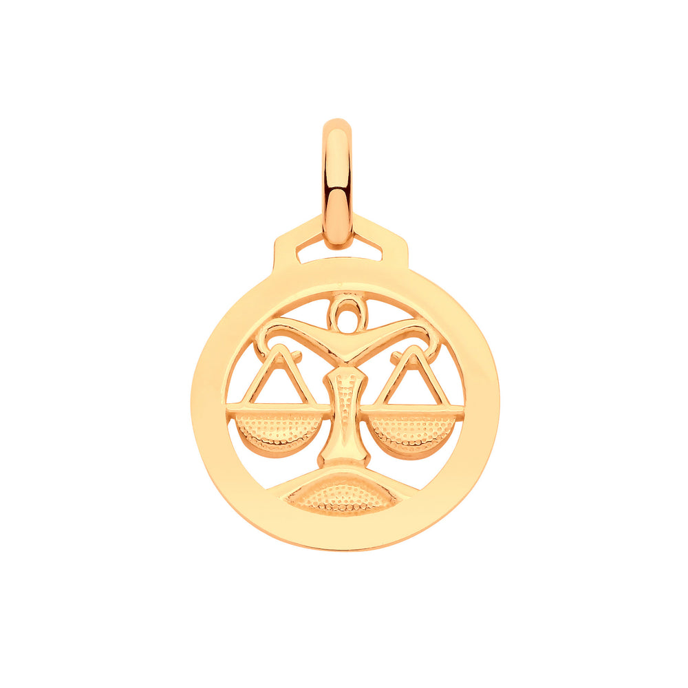 Yellow Gold Round Zodiac Pendant LIBRA