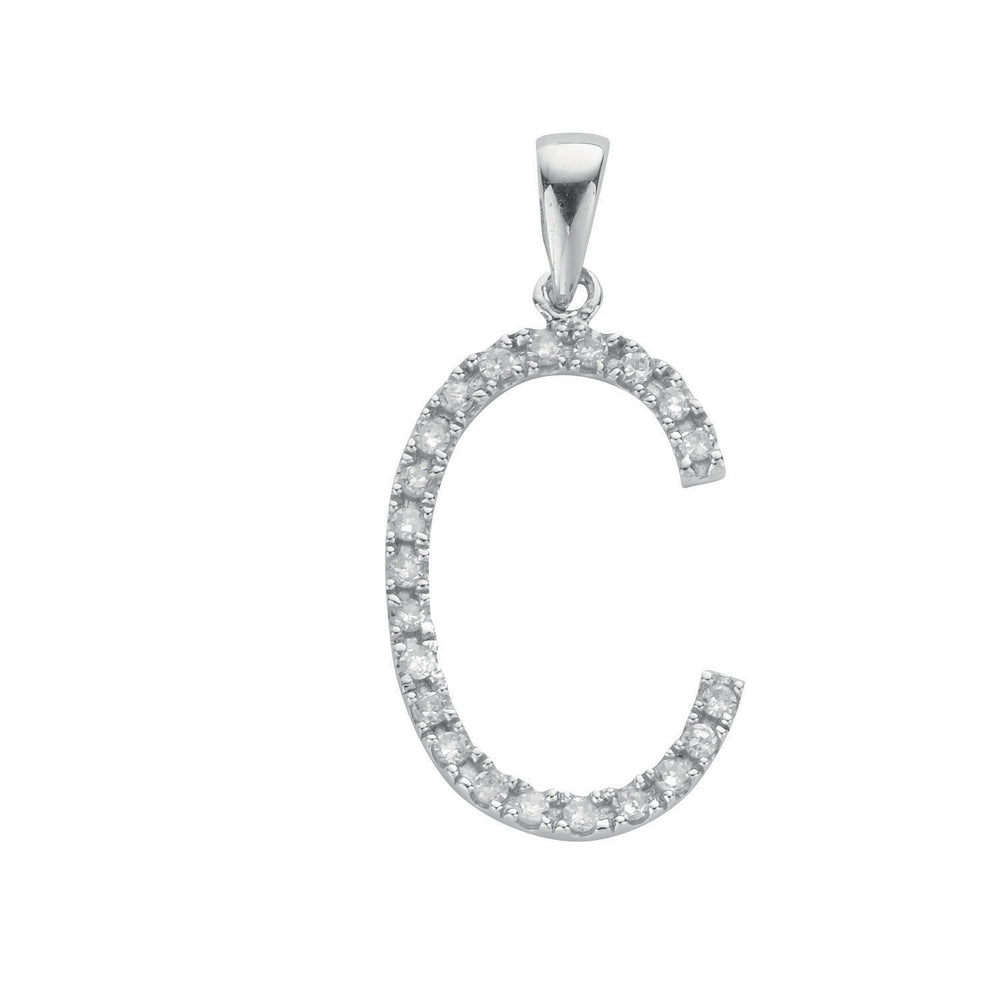 9ct White Gold 0.17ct Diamond C Initial