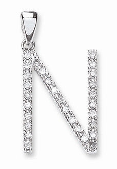 9ct White Gold 0.22ct Diamond N Initial