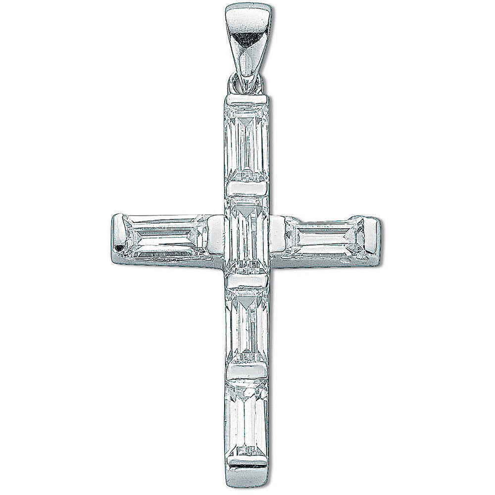Silver Baguette Cut Cubic Zirconia Cross