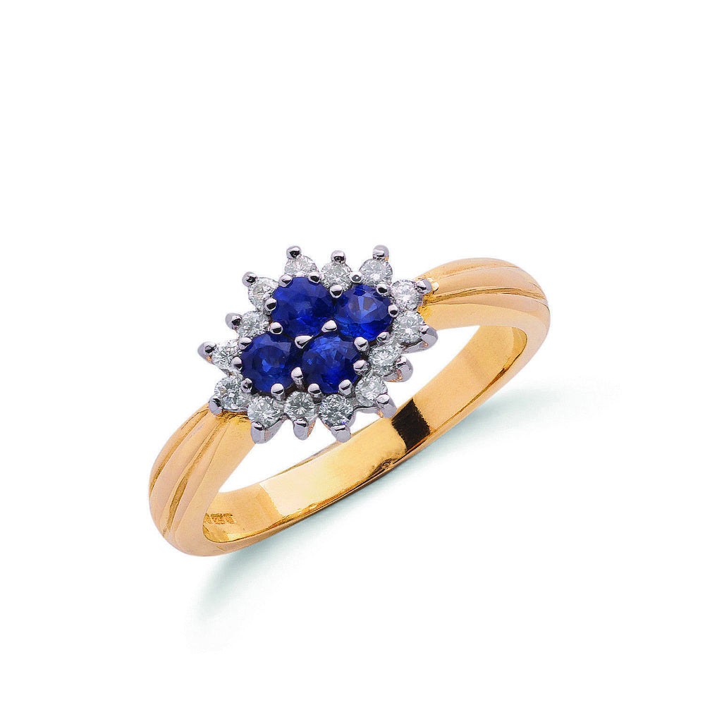 9ct Yellow Gold 0.21ct Diamond & 0.45ct Sapphire Cluster Ring – product view
