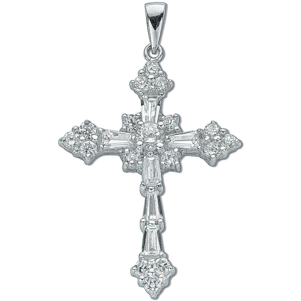 Silver Fancy Baguette Cut Cubic Zirconia Cross
