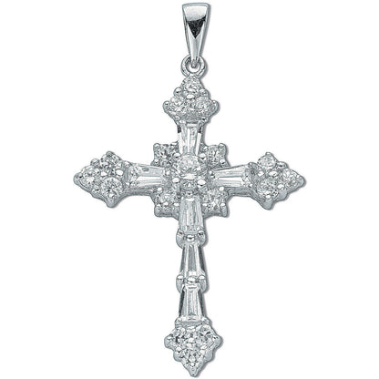 Silver Fancy Baguette Cut Cubic Zirconia Cross