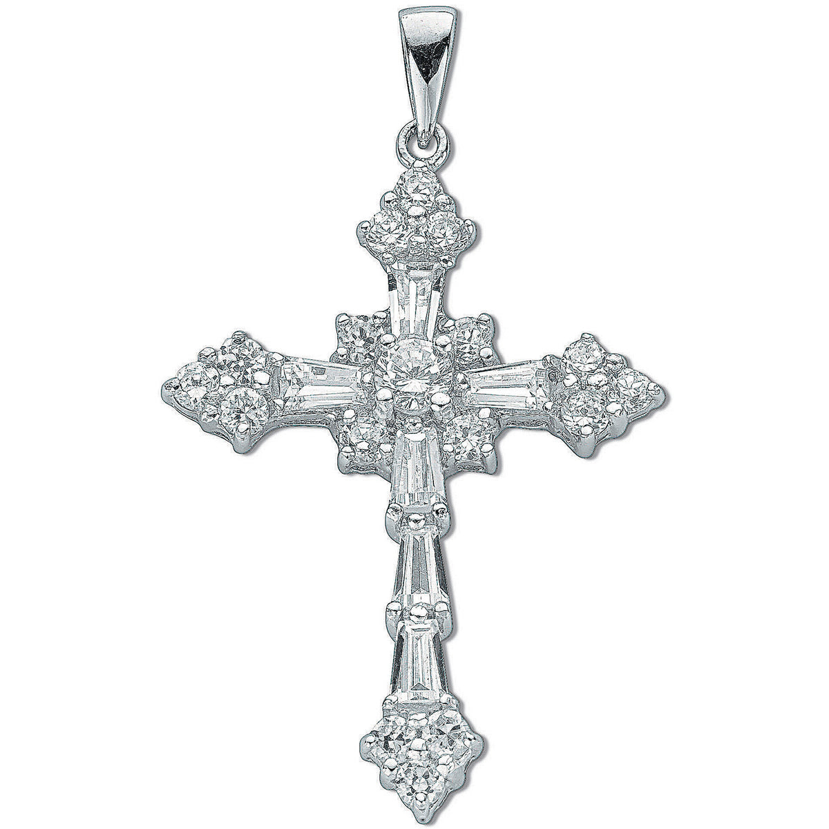 Silver Fancy Baguette Cut Cubic Zirconia Cross