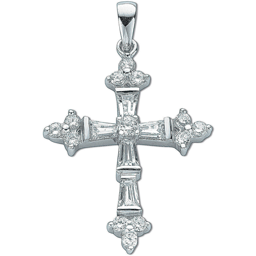 Silver Fancy Baguette Cut Cubic Zirconia Cross