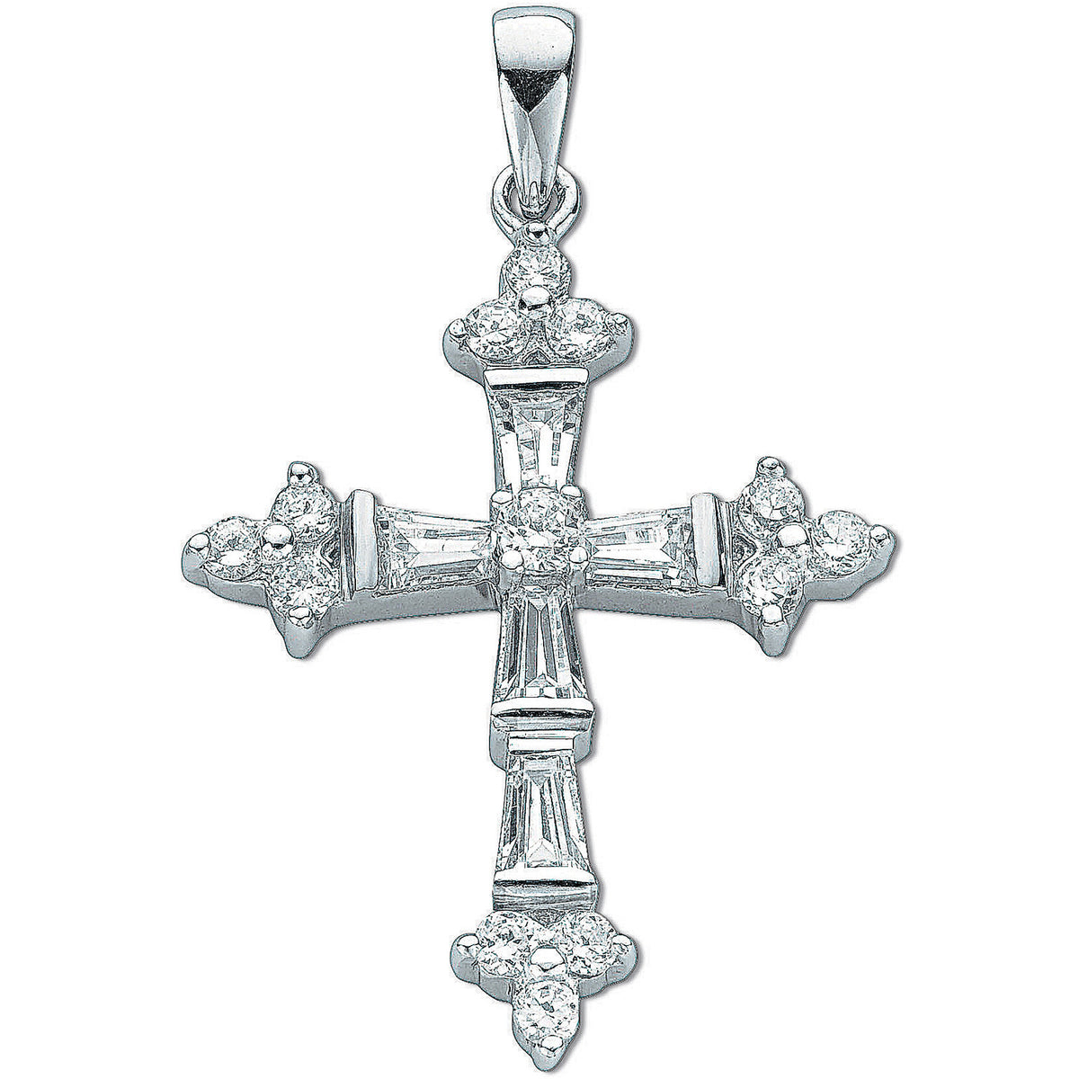 Silver Fancy Baguette Cut Cubic Zirconia Cross
