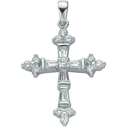 Silver Fancy Baguette Cut Cubic Zirconia Cross
