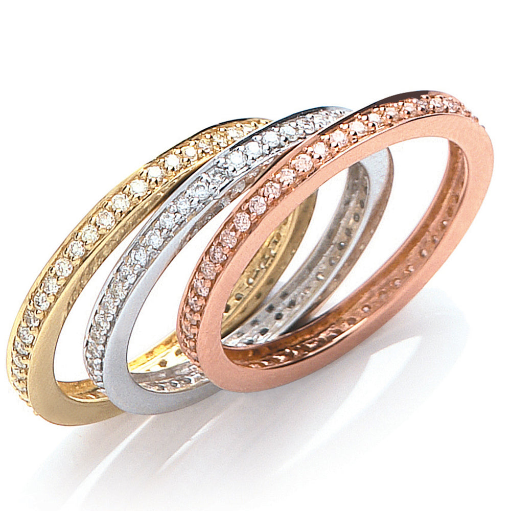 18ct 3 Colour Set 0.68ct Diamond Rings