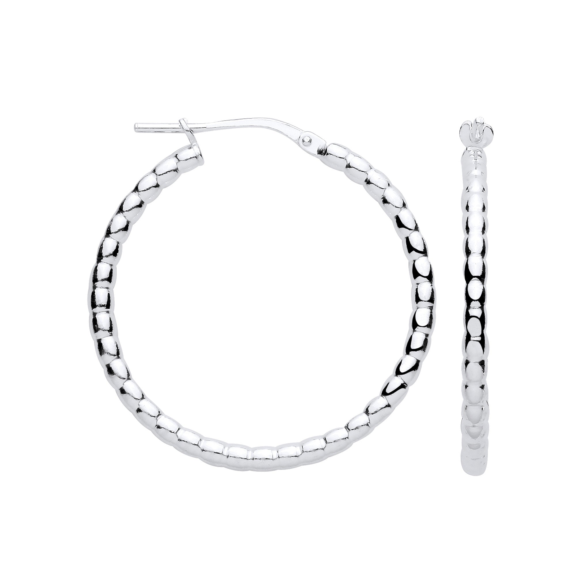 Silver Bead 30mm Hoop Earrings