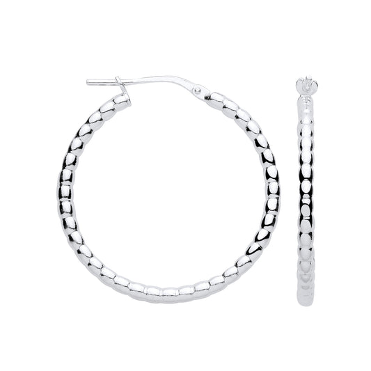 Silver Bead 30mm Hoop Earrings